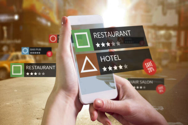 Smartphone With Applications  against blurry new york street